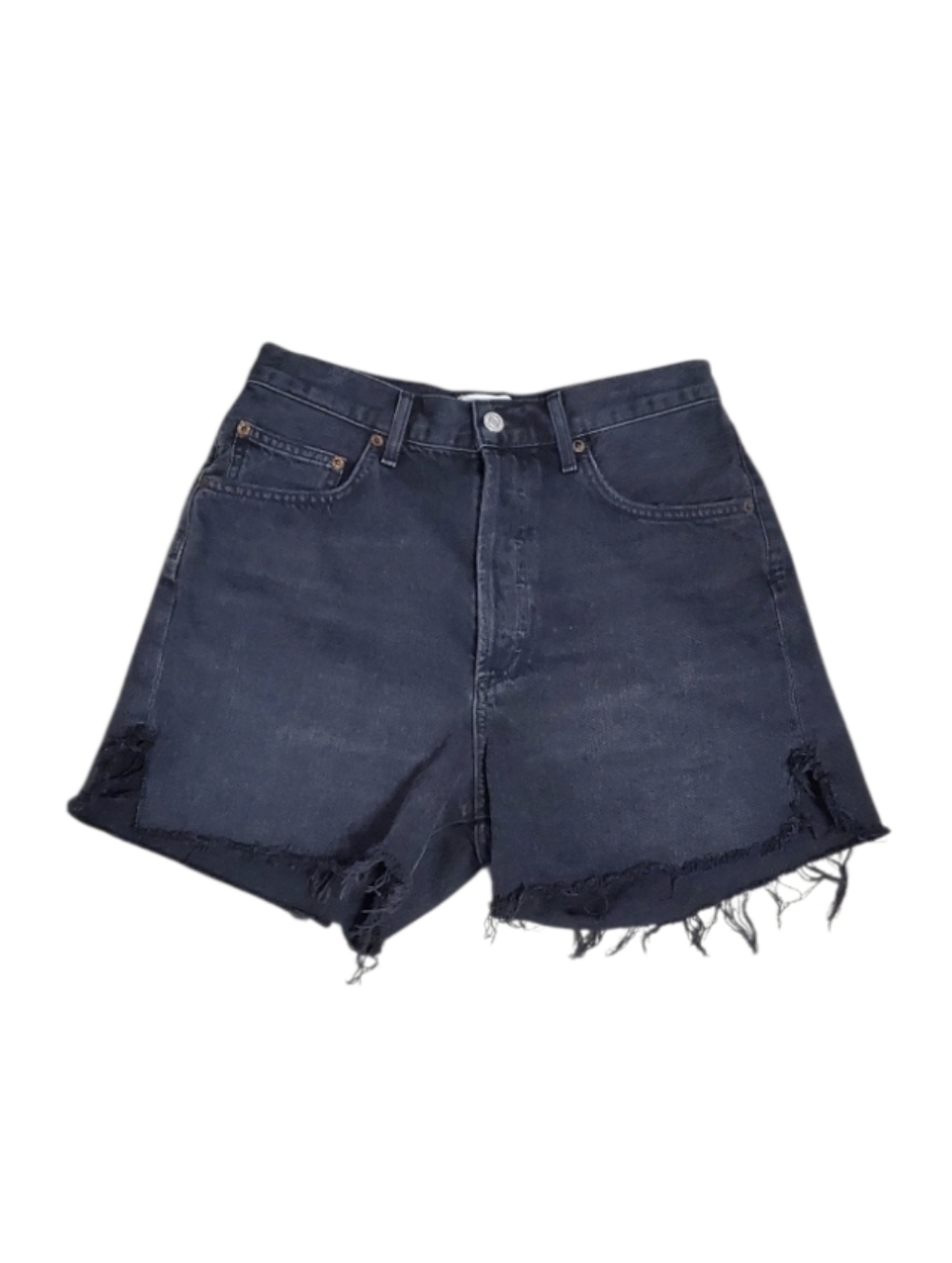 AGOLDE Women's Distressed Raw Hem Black Dee Denim Cotton Shorts 27